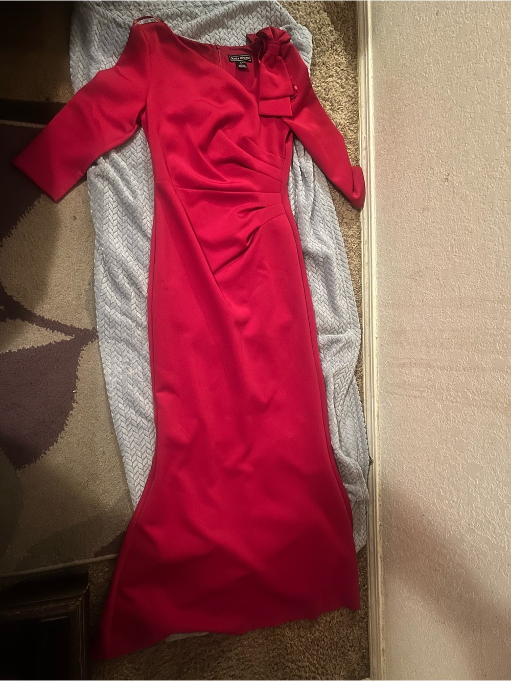 ellie wilde Red Maxi Dress with Side Draping and Shoulder Bow